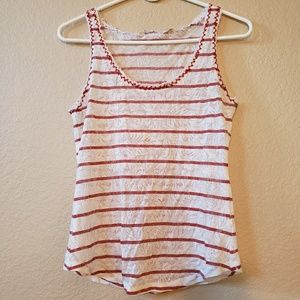 Miss Me Red & White Striped Floral Tank Top
